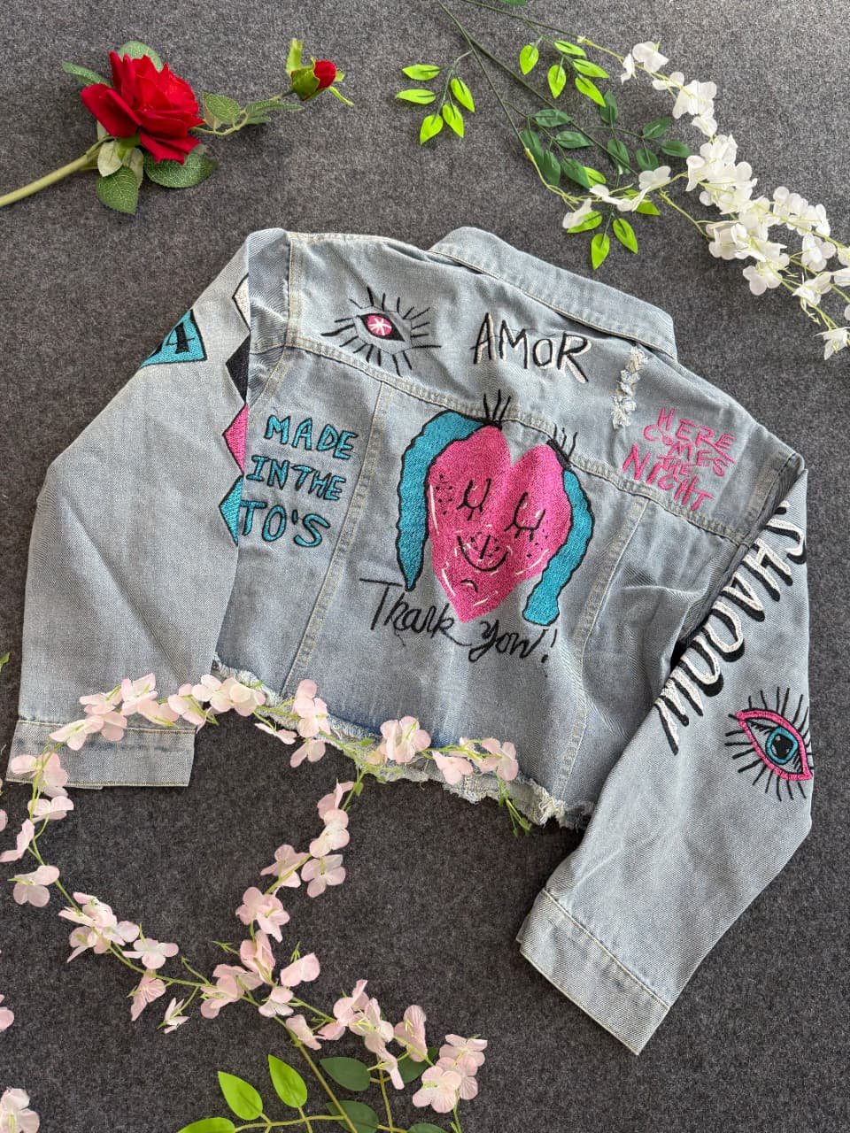 Denim Funky Designer Jacket with back Embroidery | Size Available – Free Size Upto XL