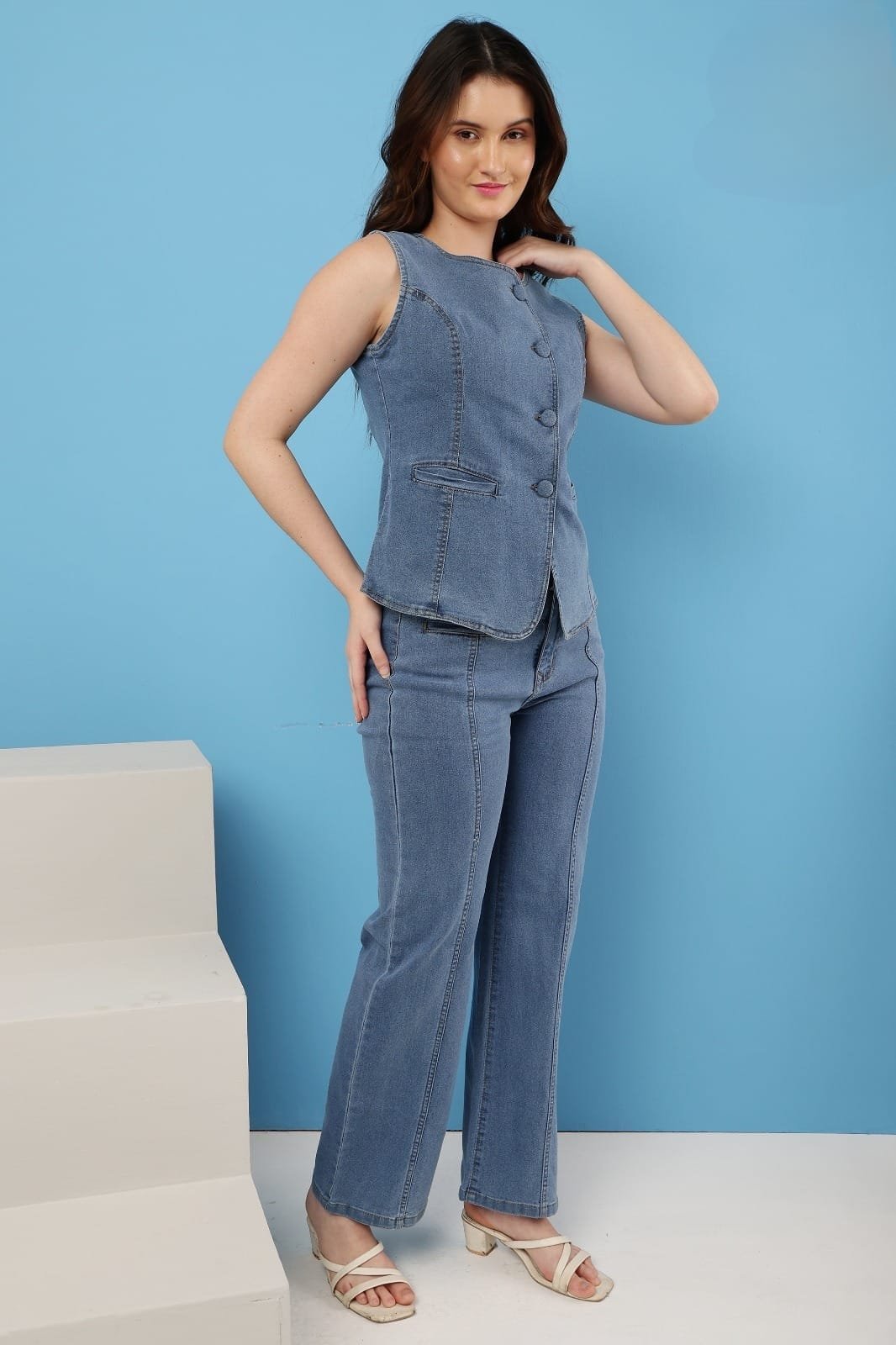 Premium Denim Sleeveless Coord | Size Available L to XXXL